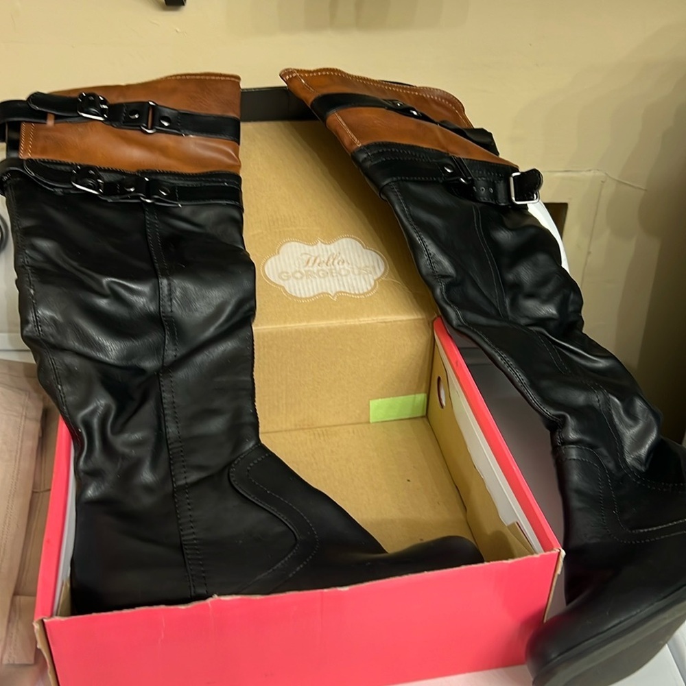 Tall Black and Brown Leather Riding Boots - Women
